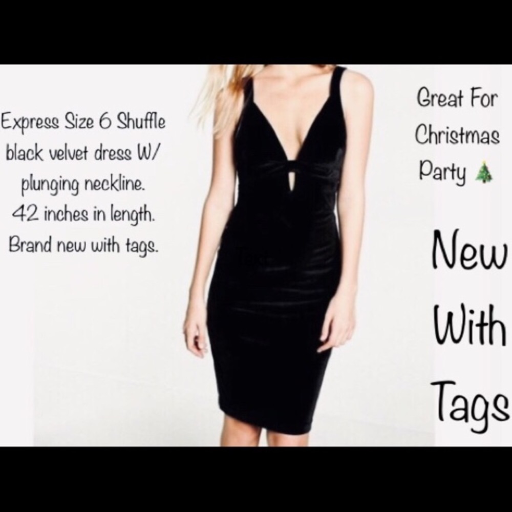 Express Black Velvet Dress - Knee Length